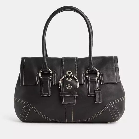 Euc Vintage Coach Hampton Soho Black Leather Tote Bag Purse - Picture 1 of 13